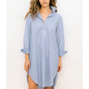 Mersea Dress Womens Medium Blue White Stripe Essential Shirt Dress